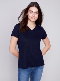 C1231XPK/772A Short Sleeve V-neck Linen T-Shirt