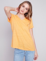 C1231XPK/772A Short Sleeve V-neck Linen T-Shirt