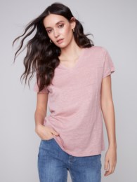 C1231XPK/772A Short Sleeve V-neck Linen T-Shirt
