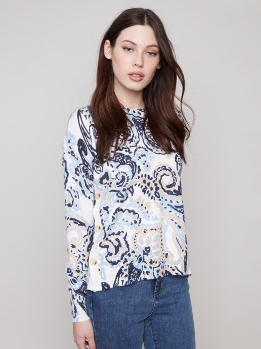 C2668PR Printed Sweater With Side Buttons