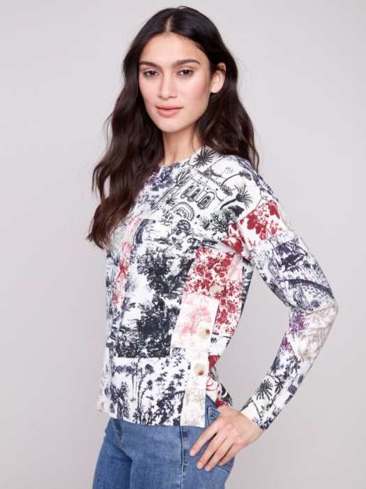 Printed Sweater With Side Buttons