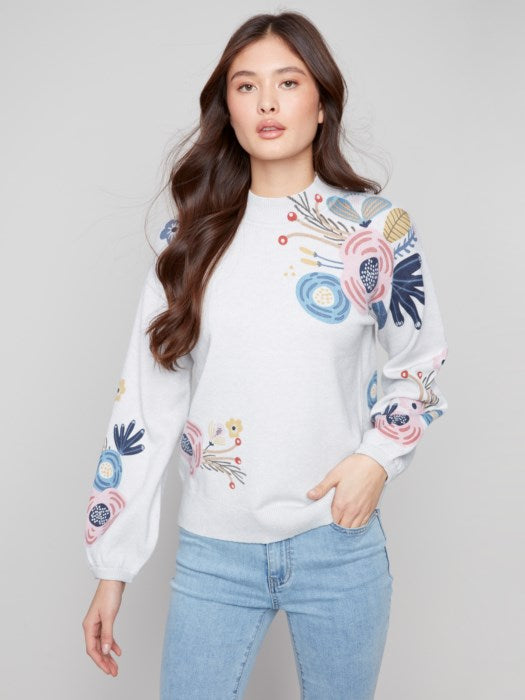 C2689R Printed Mock Neck Sweater