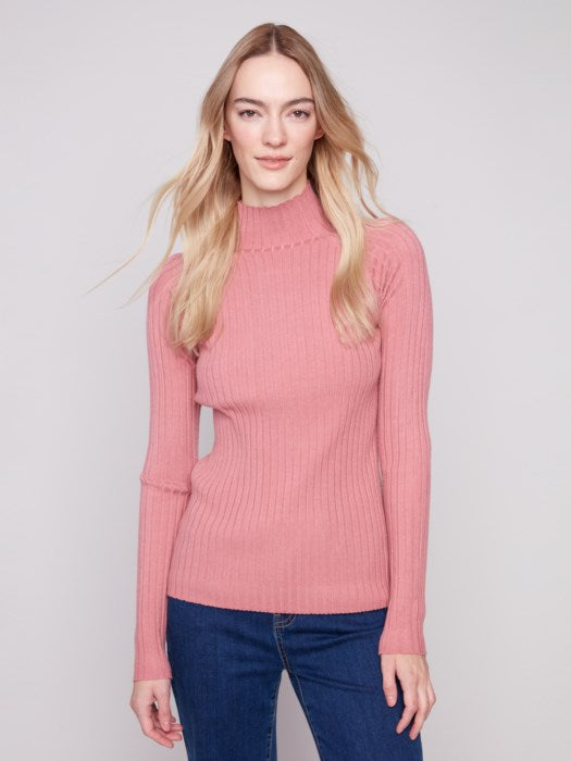 C2754R Ribbed Knit Mock Neck Sweater