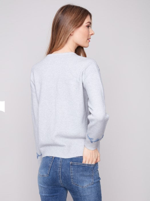 Embroidered Crew Neck Sweater