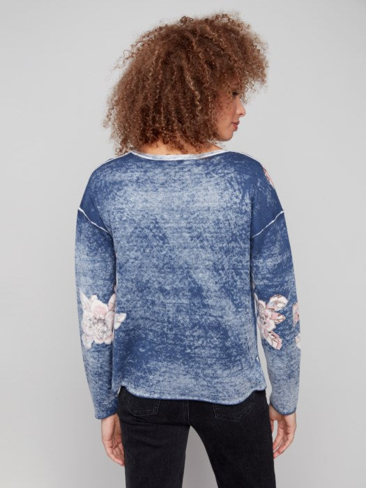 C2907 Reversible Floral V-Neck Sweater