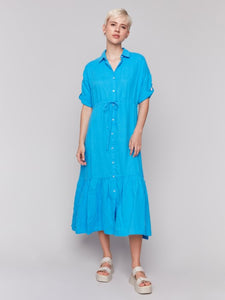 C3205 Shirt Collar Long Woven Dress