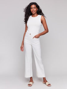 C5462R Cropped Straight Leg Linen Blend Pants with Patch Pocket