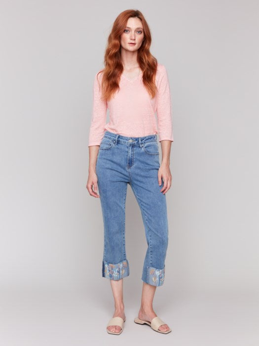 C5473RR Embroidered Cuff Cropped Jean