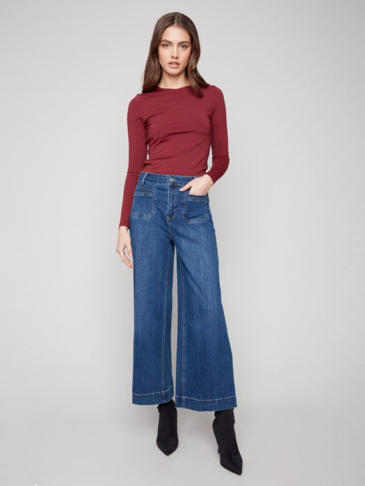 C5538RR Cropped Patch Pocket Flare Jeans