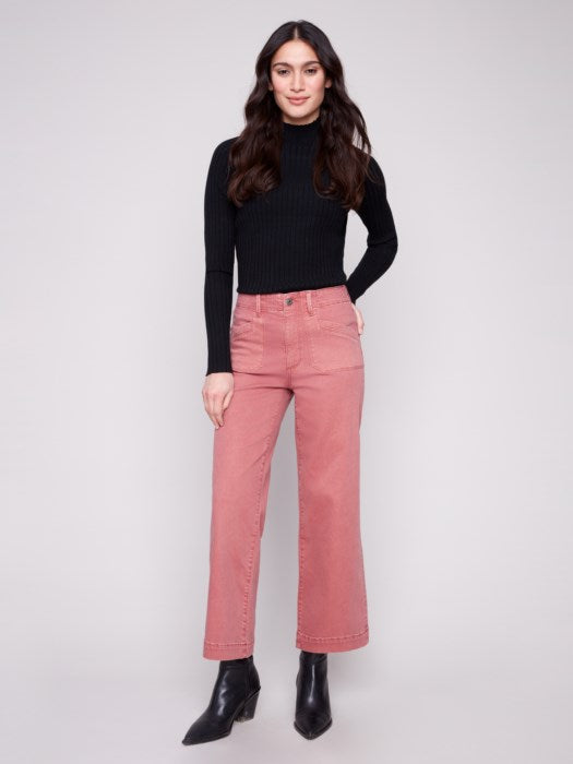 Cropped Wide Leg Stretch Twill Pants