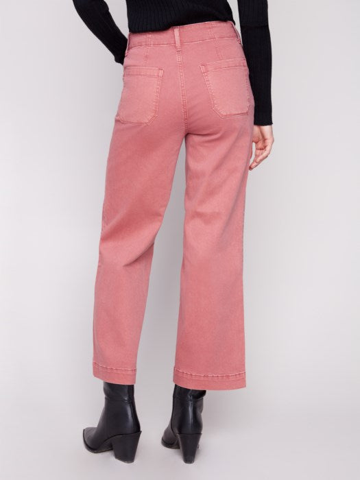 Cropped Wide Leg Stretch Twill Pants