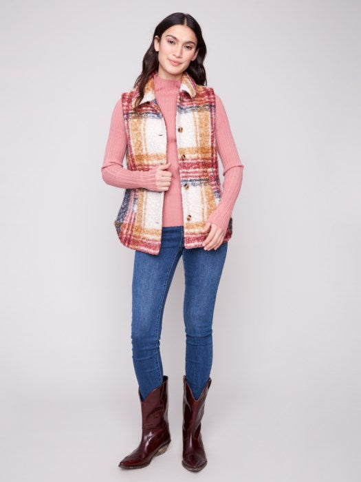 C6319R Plaid Bouclé Knit Vest