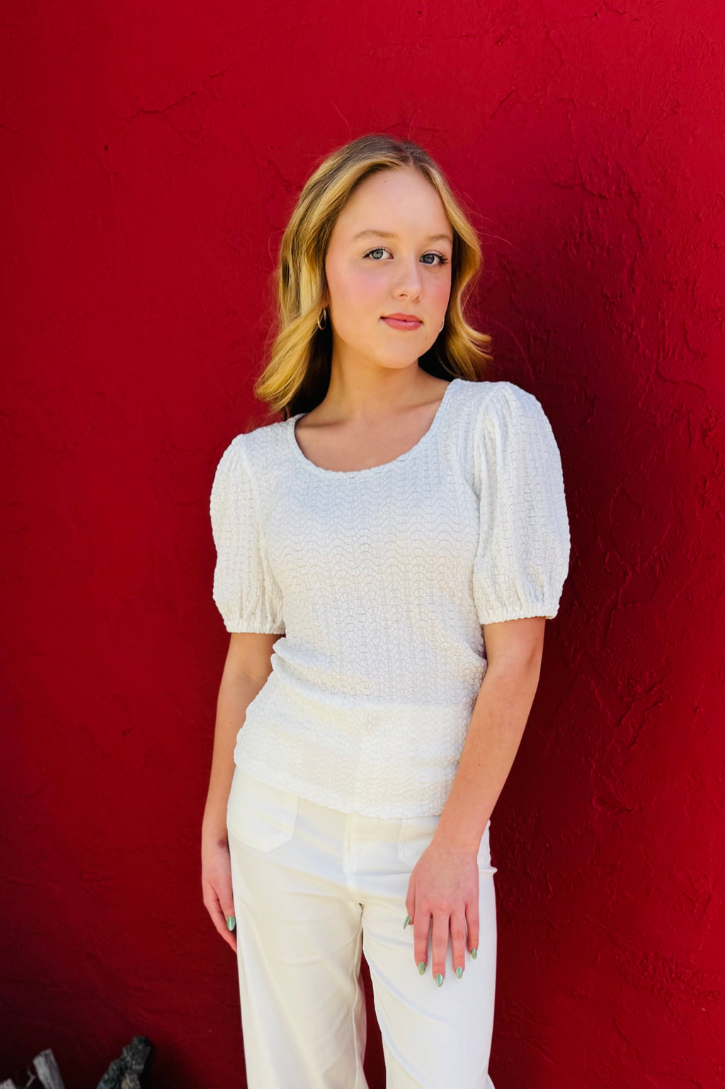 Scoop Neck Bubble Sleeve Knit top