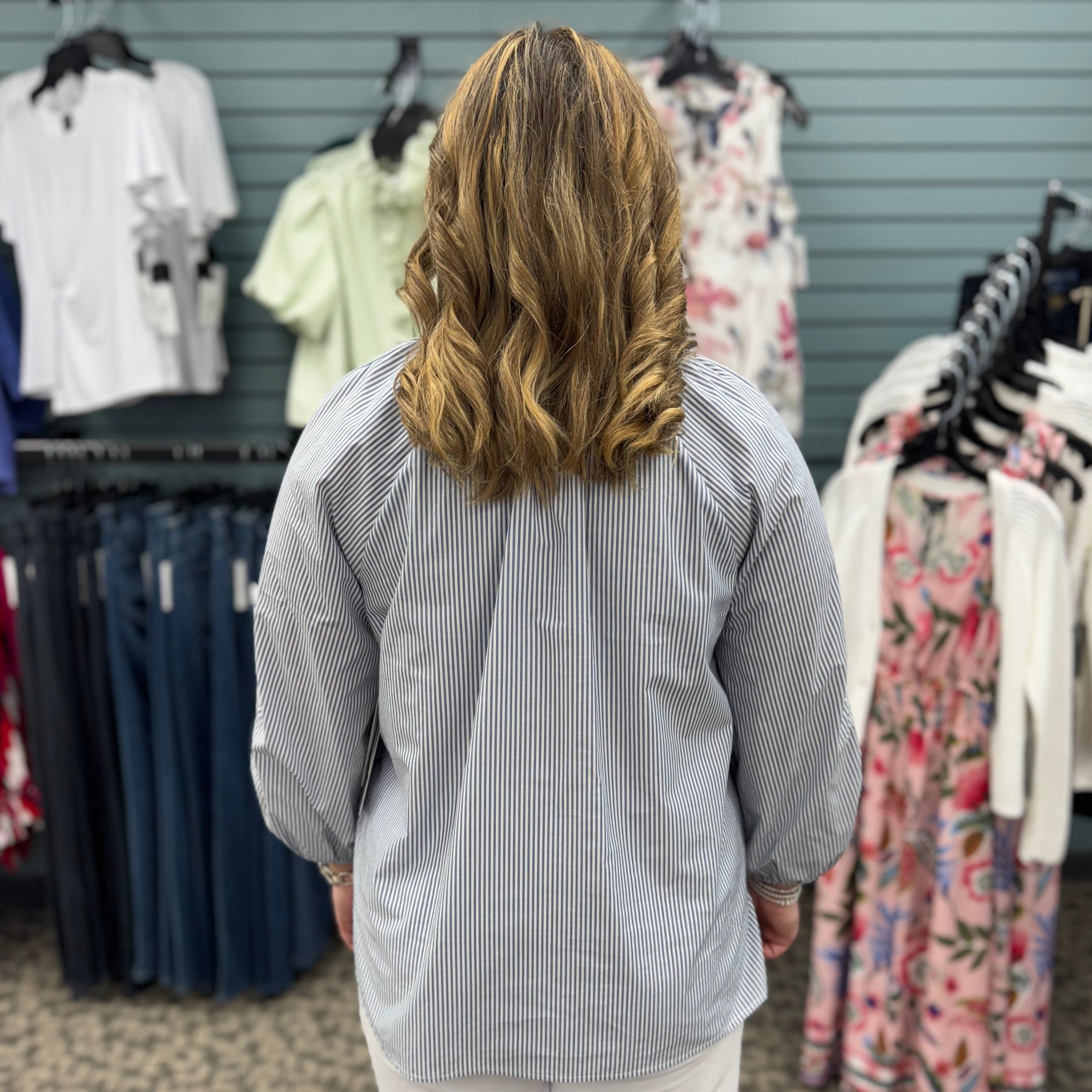 3/4 Raglan Sleeve Band Collar Button Front Tie Waist Shirt