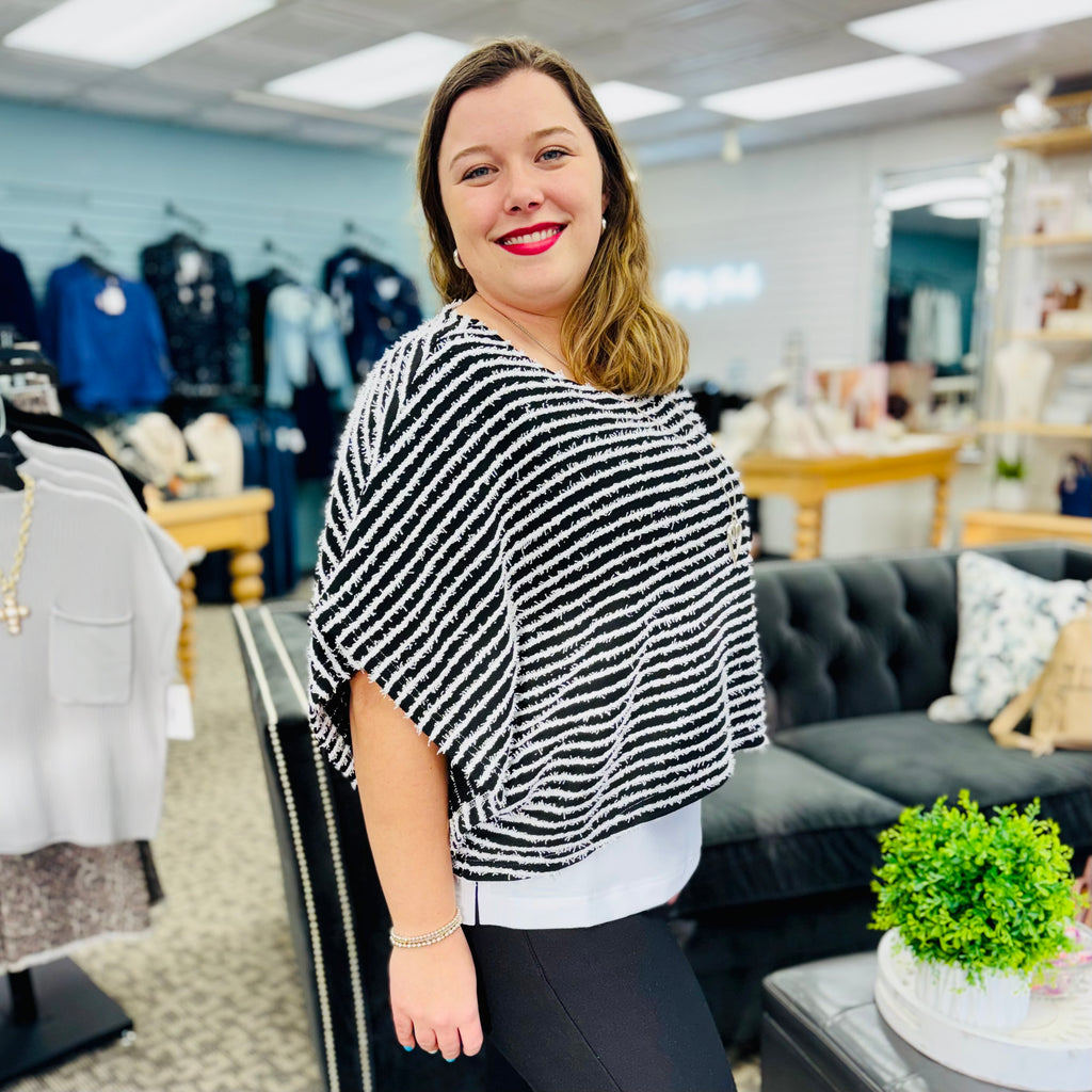 Boat Neck Poncho Top With Attached Tank