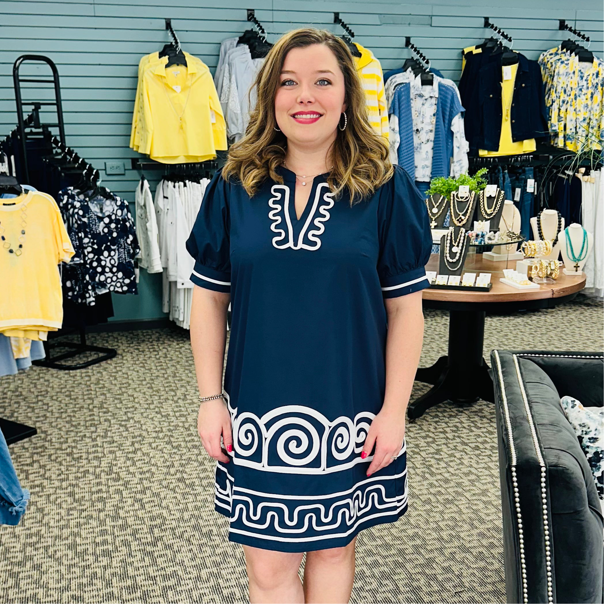 Appliqué Embroidered Puff Sleeve Shift Dress