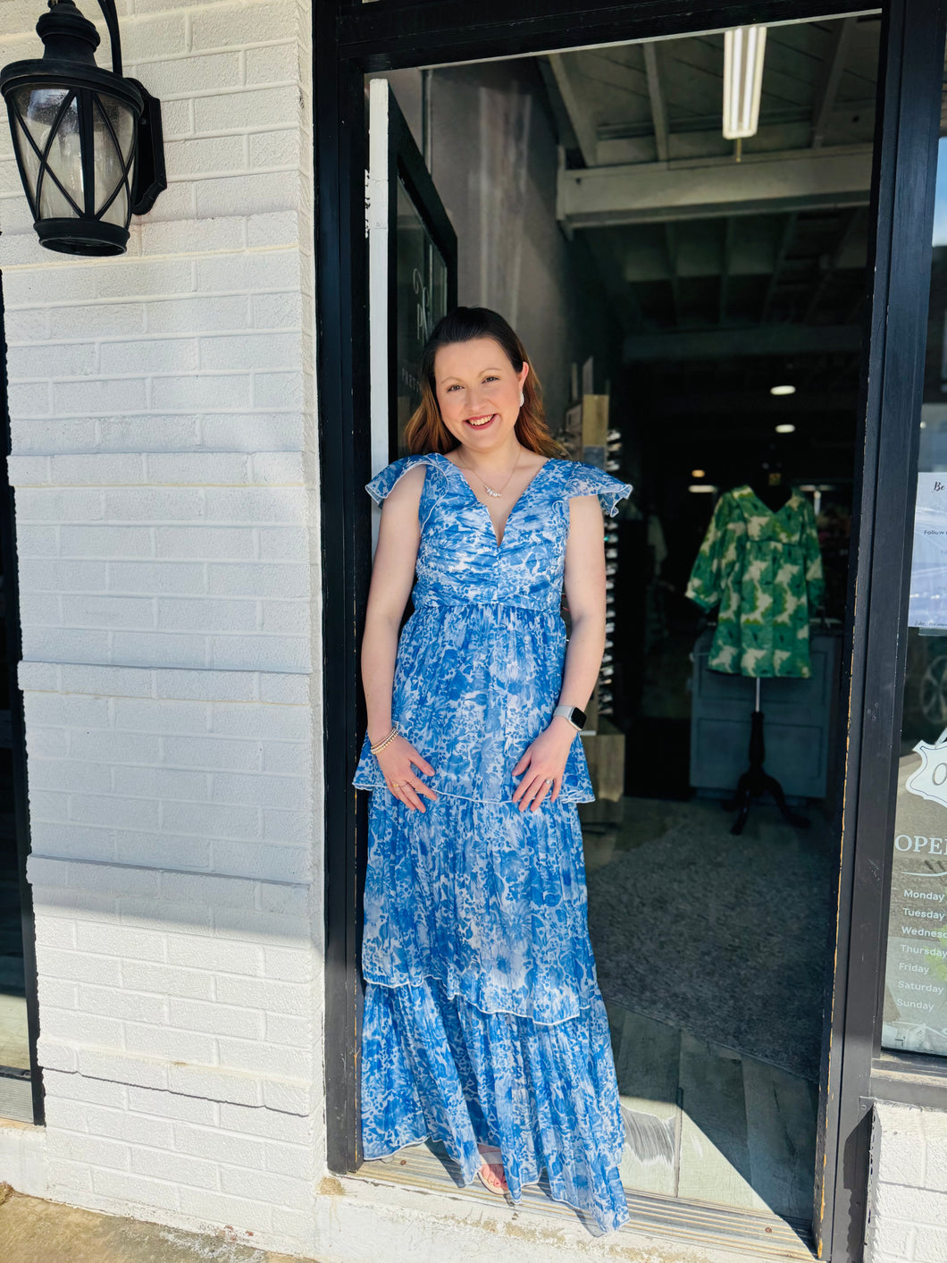Blue and White Tiered Maxi Dress