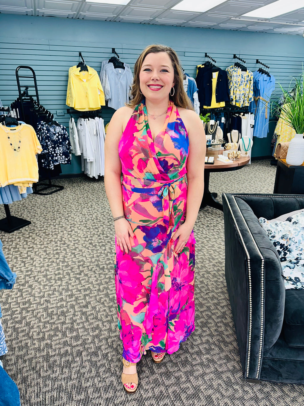 Halter Maxi Dress With Sash Belt