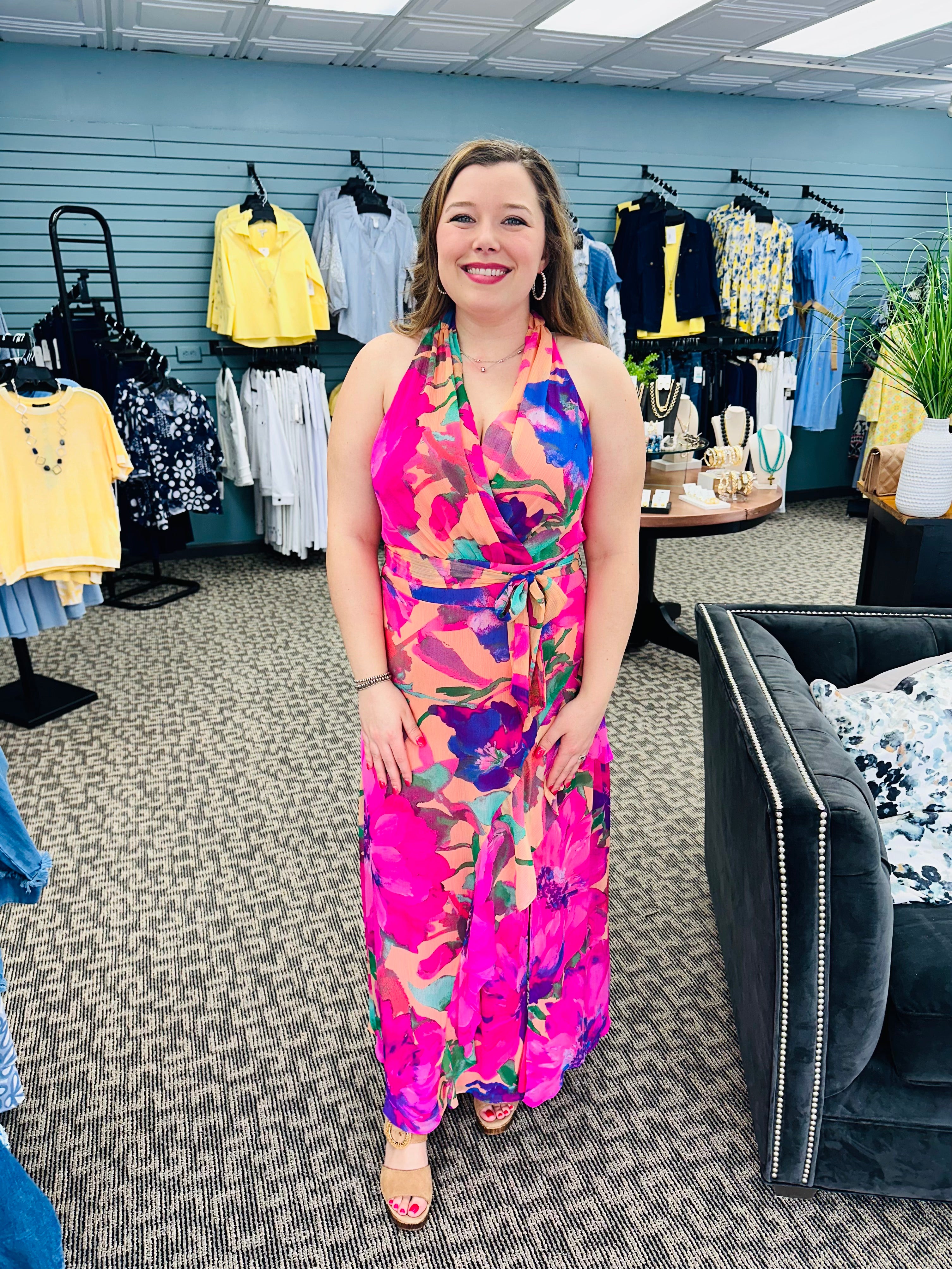 Halter Maxi Dress With Sash Belt