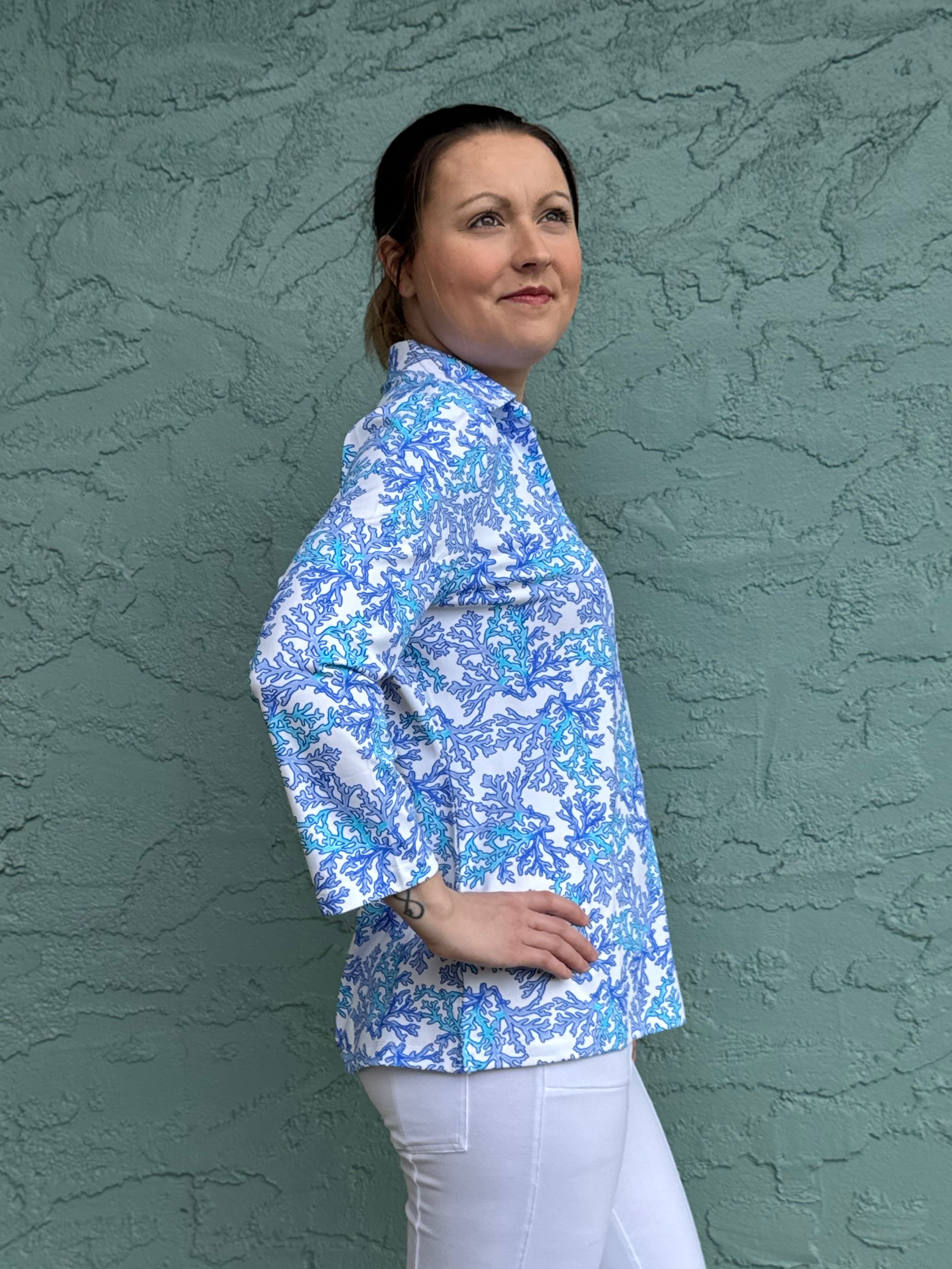 SPX5308P 3/4 Sleeve V-Neck with Collar