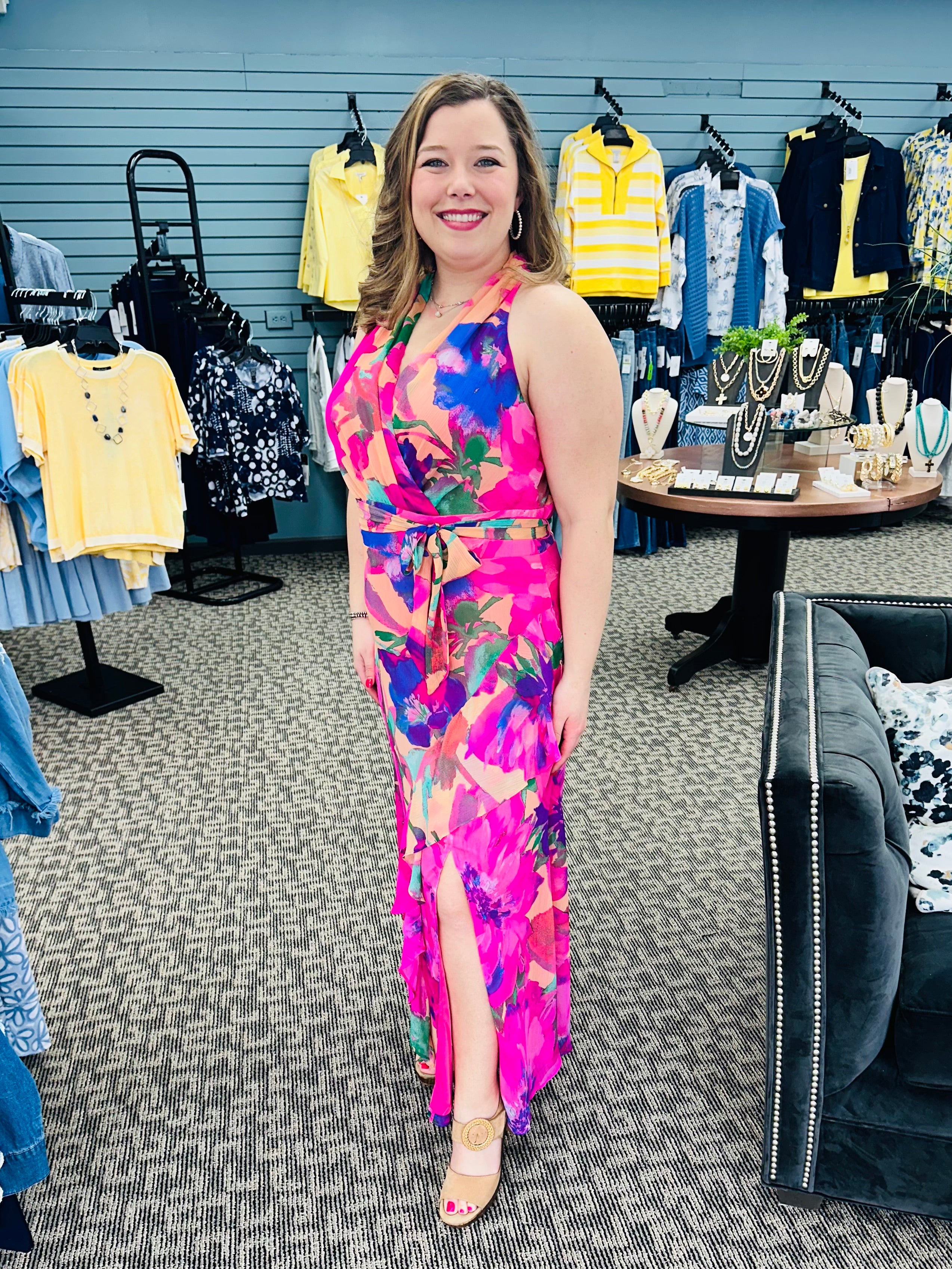 Halter Maxi Dress With Sash Belt