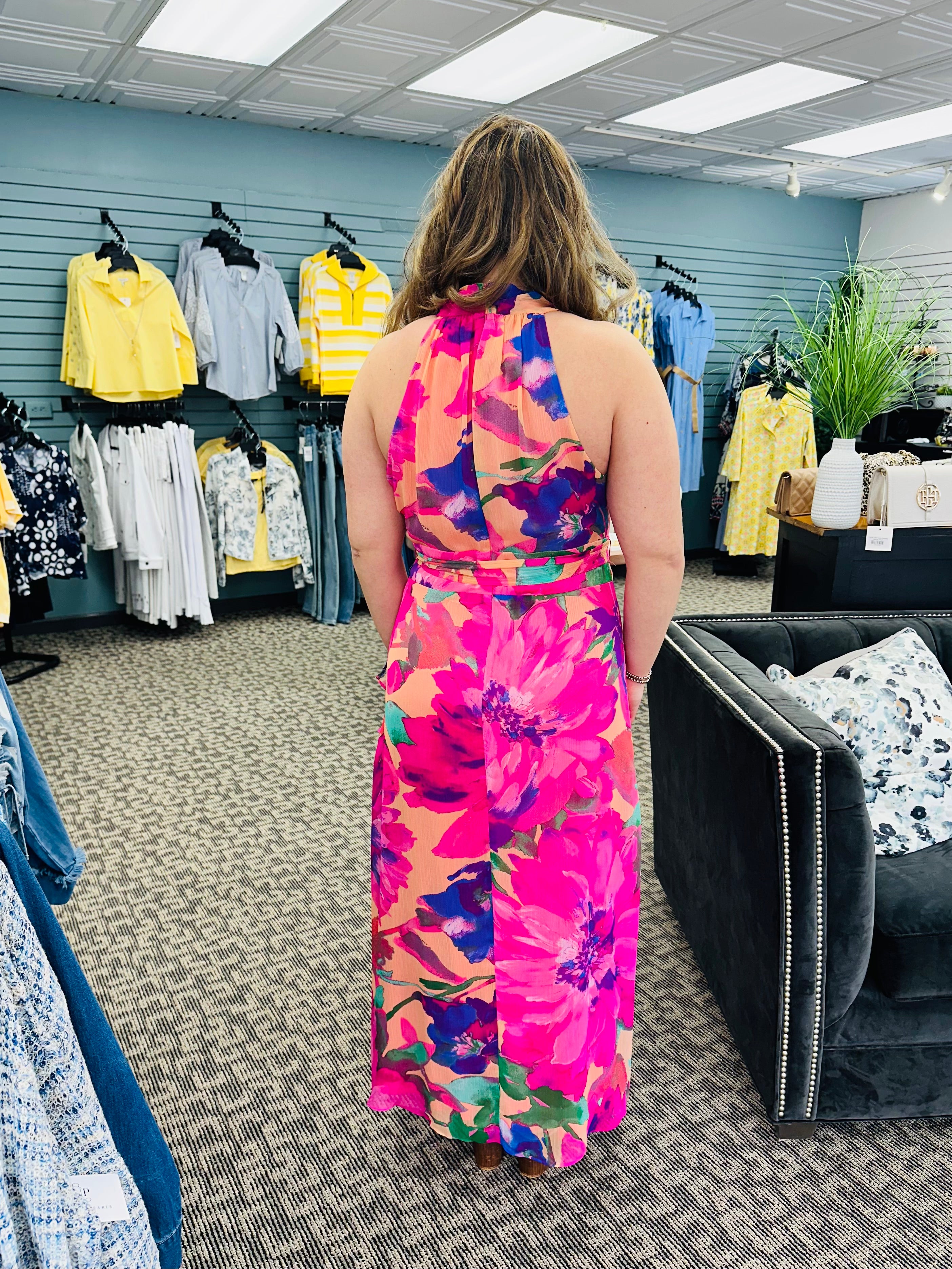 Halter Maxi Dress With Sash Belt