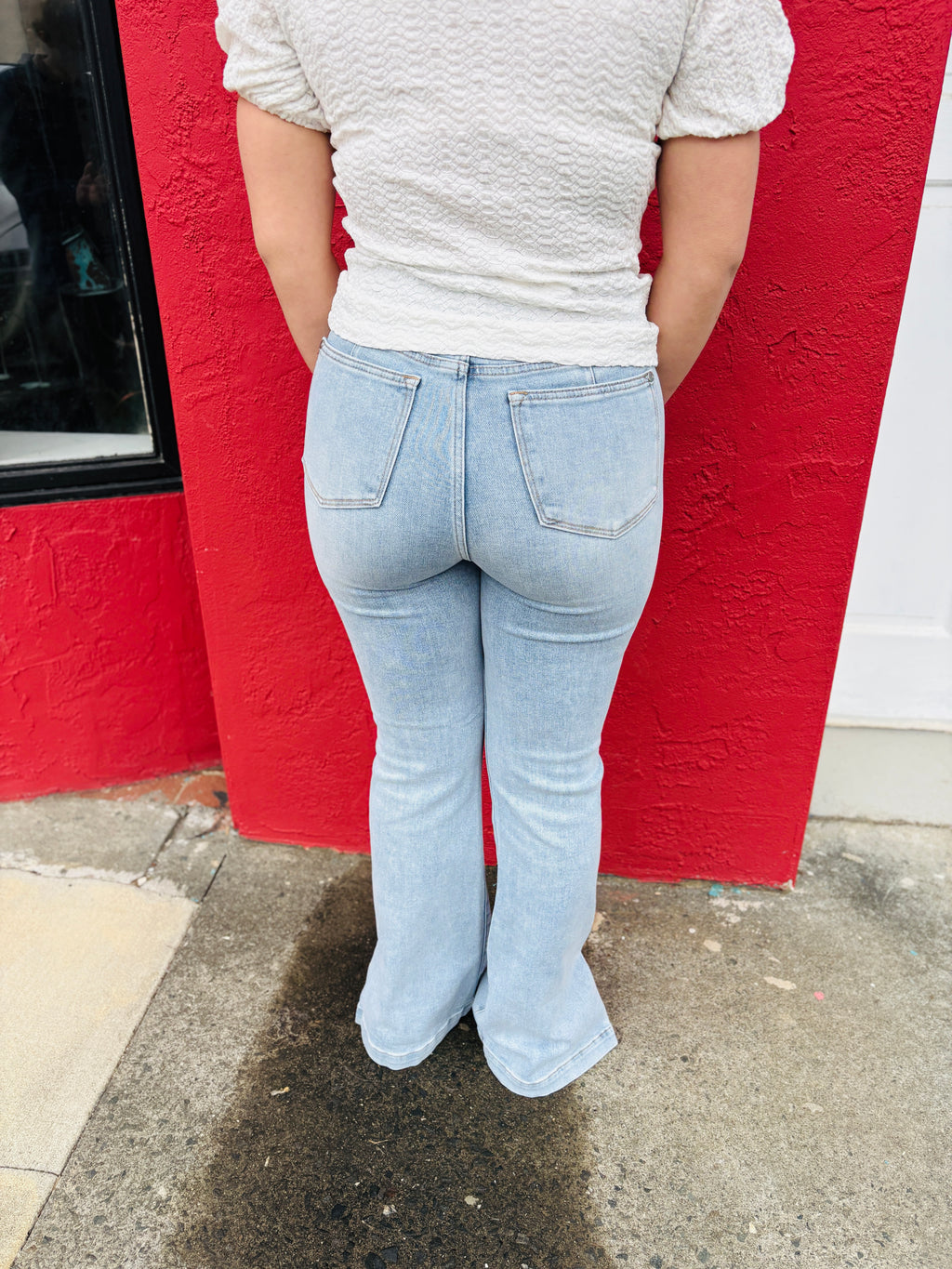 HW Tummy Control Side Slit Slim Boot Cut Vintage Wash