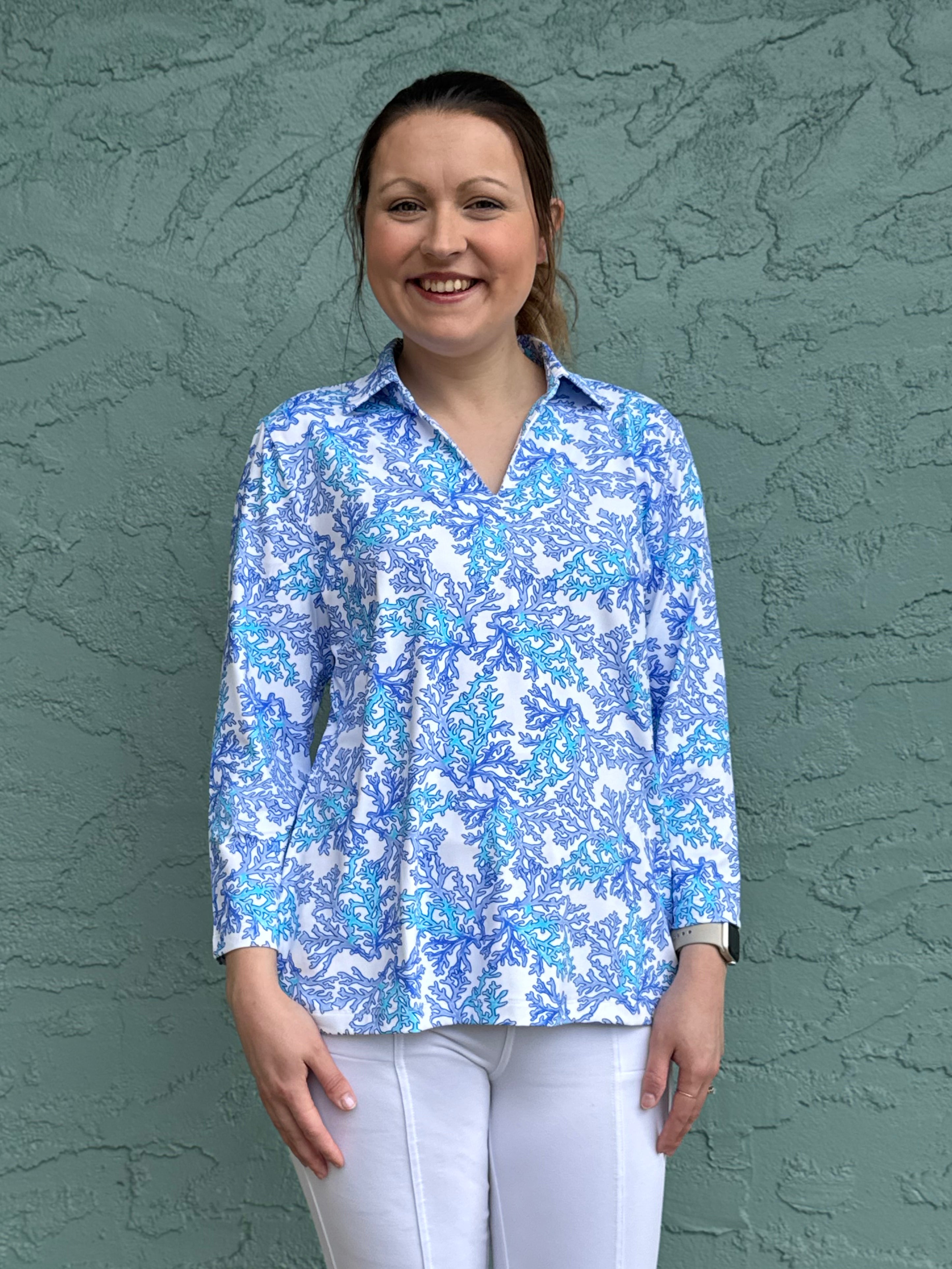 SPX5308P 3/4 Sleeve V-Neck with Collar