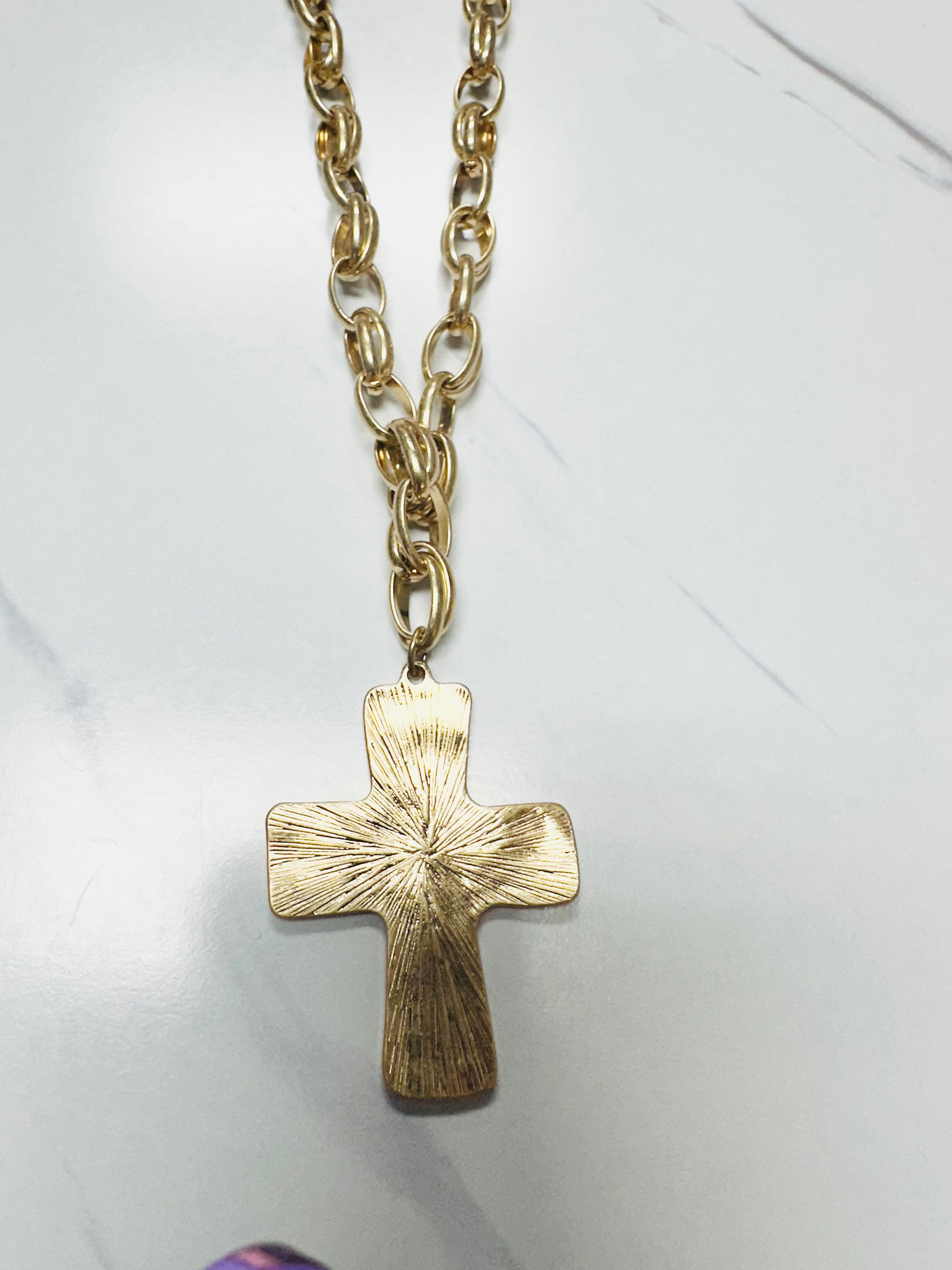 Durham Large Hammered Cross Necklace