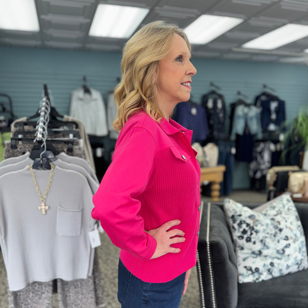 Cuffed Faux Flap Pocket Button Jean Style Jacket