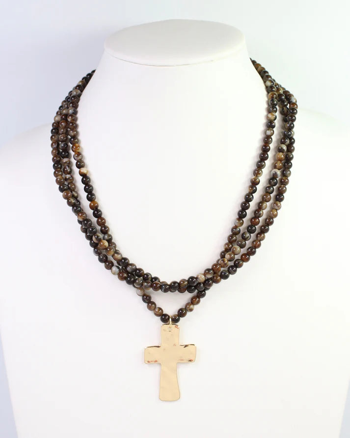 Barstow Layered Beaded Cross Necklace