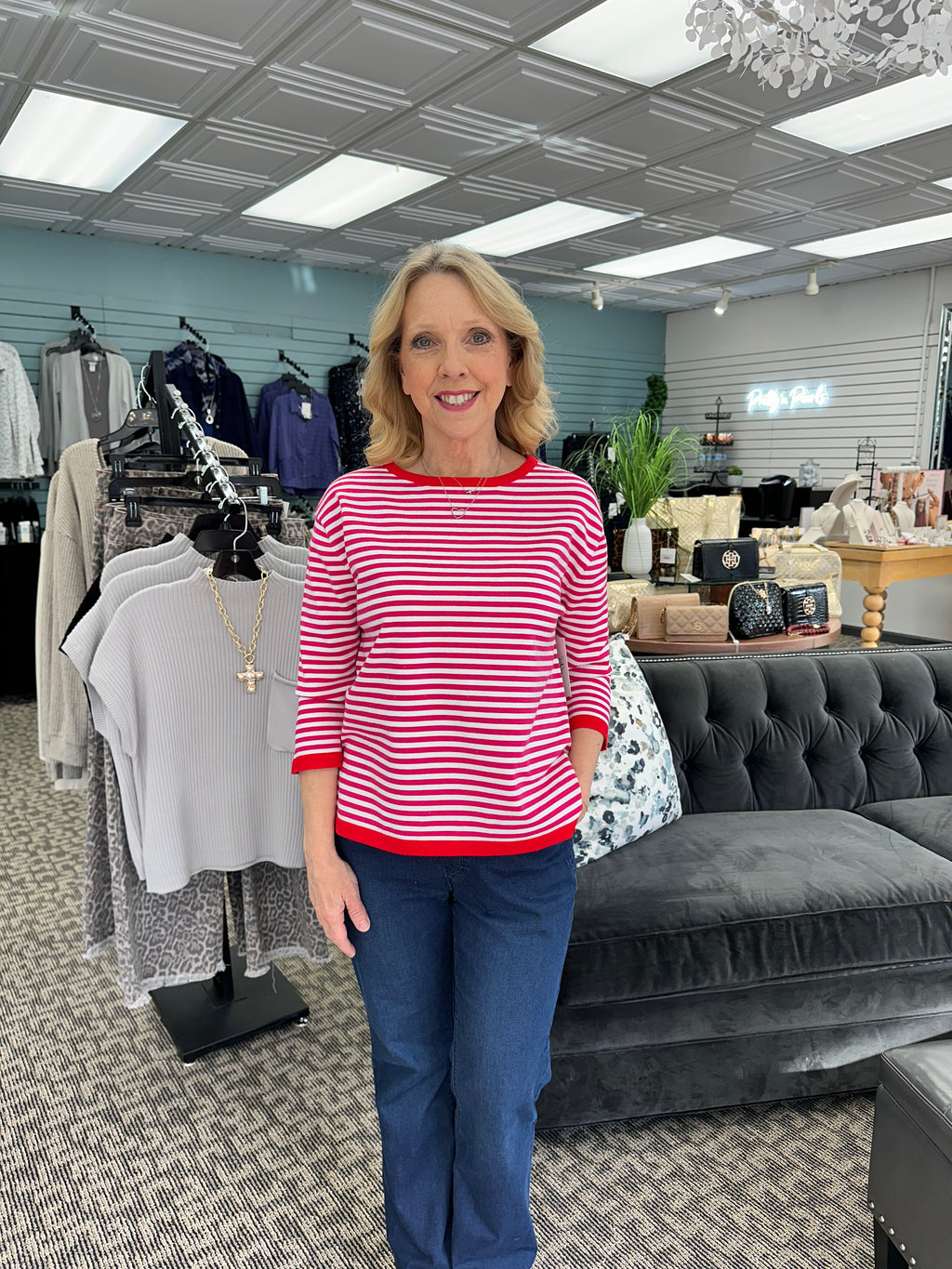 3/4 Sleeve Drop Shoulder Wide Neck Sweater