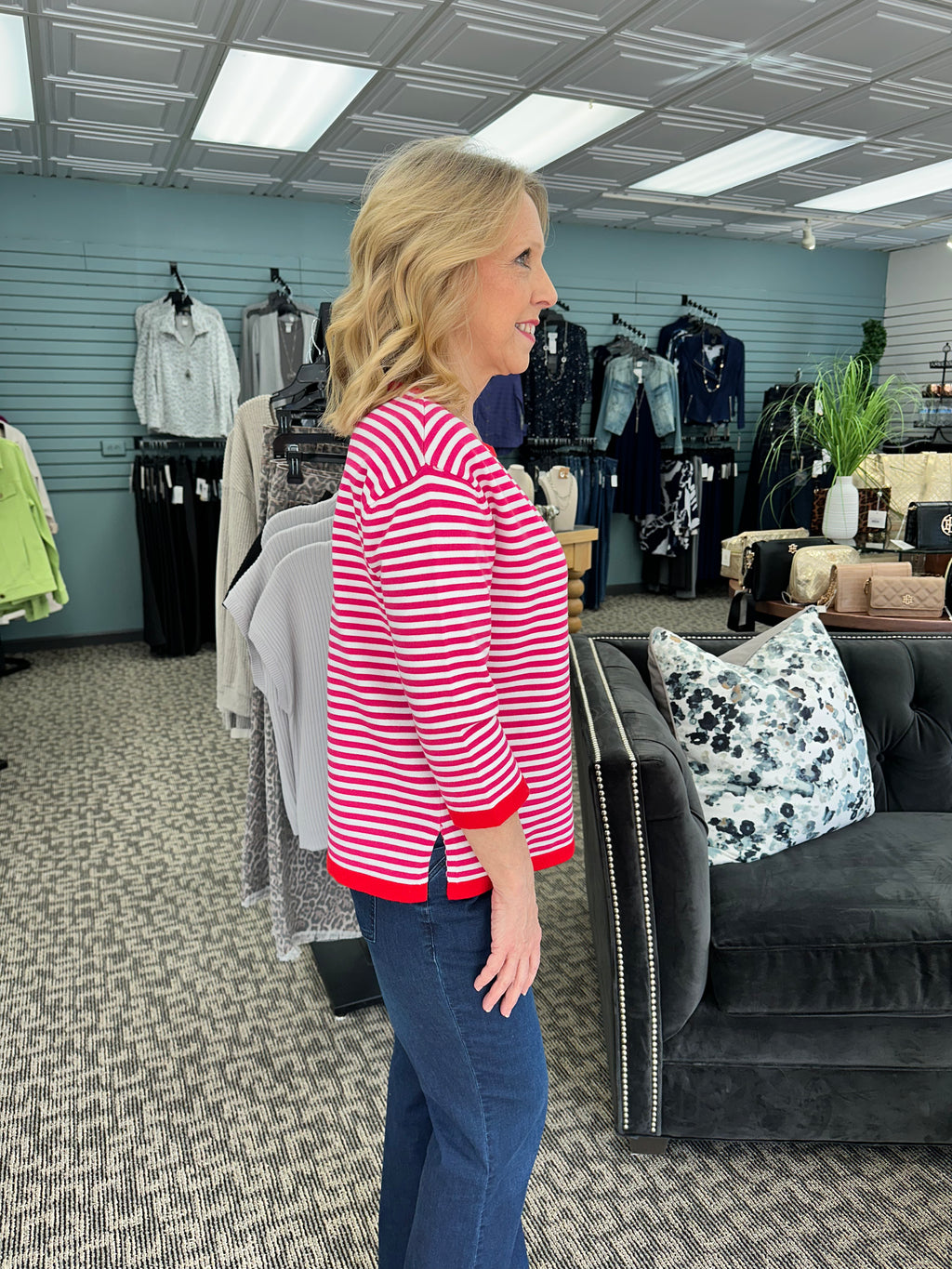 3/4 Sleeve Drop Shoulder Wide Neck Sweater