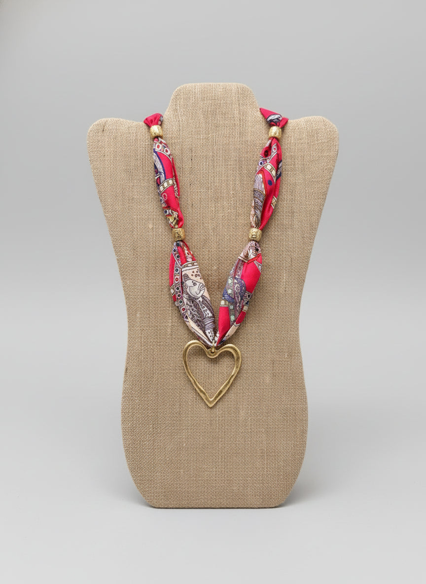 Scarf Necklace with Open Heart Pendant