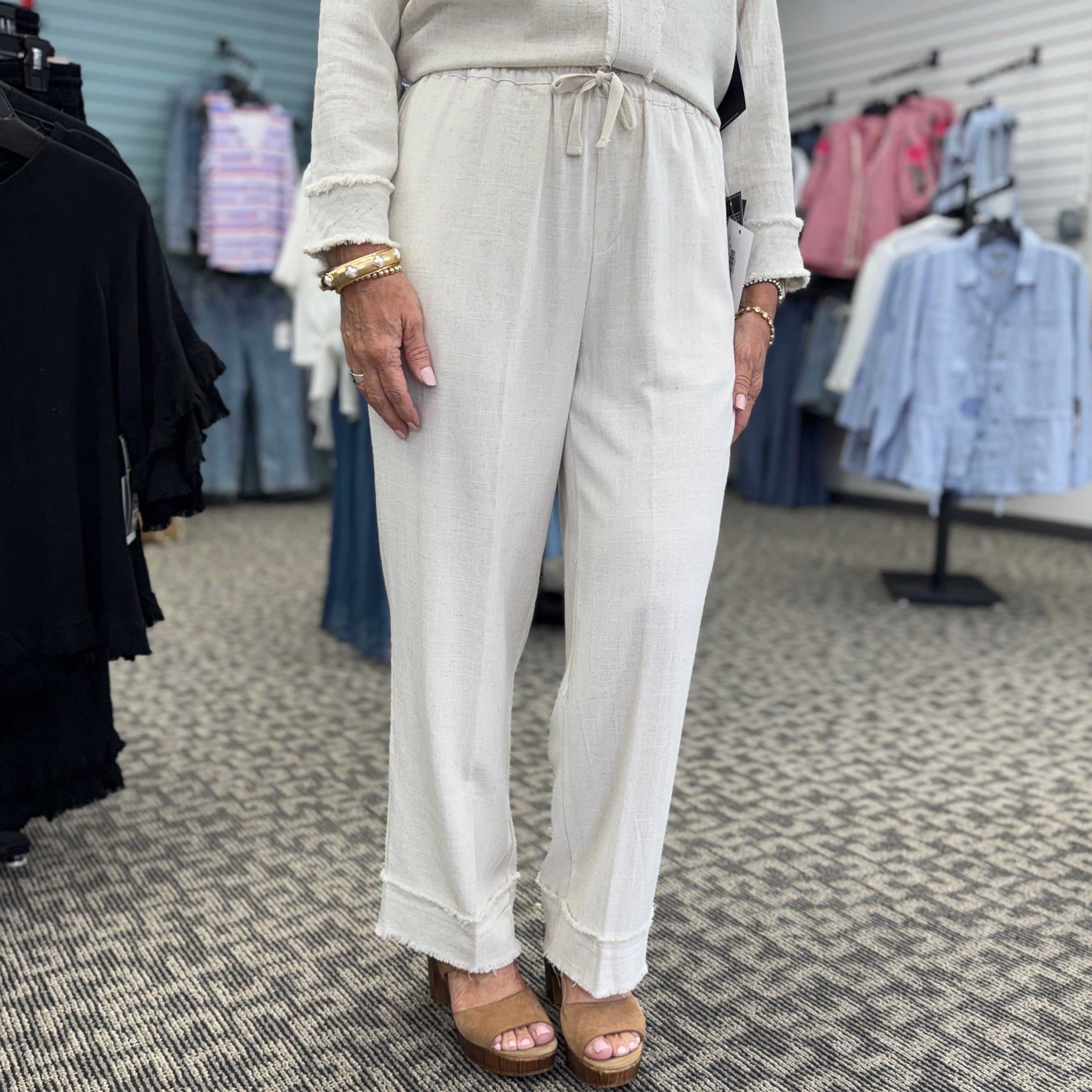Fringe Hem Drawstring Crop Pant