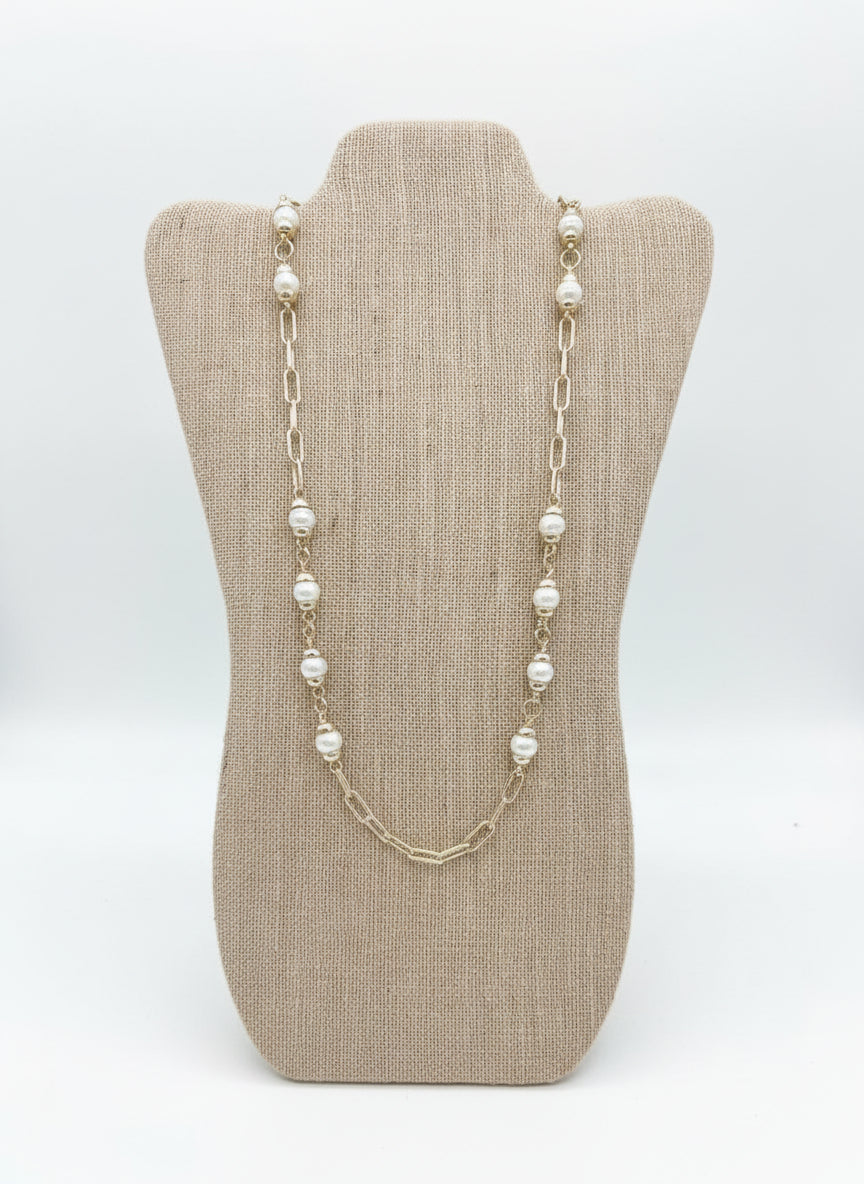 Long Link Necklace with Pearls