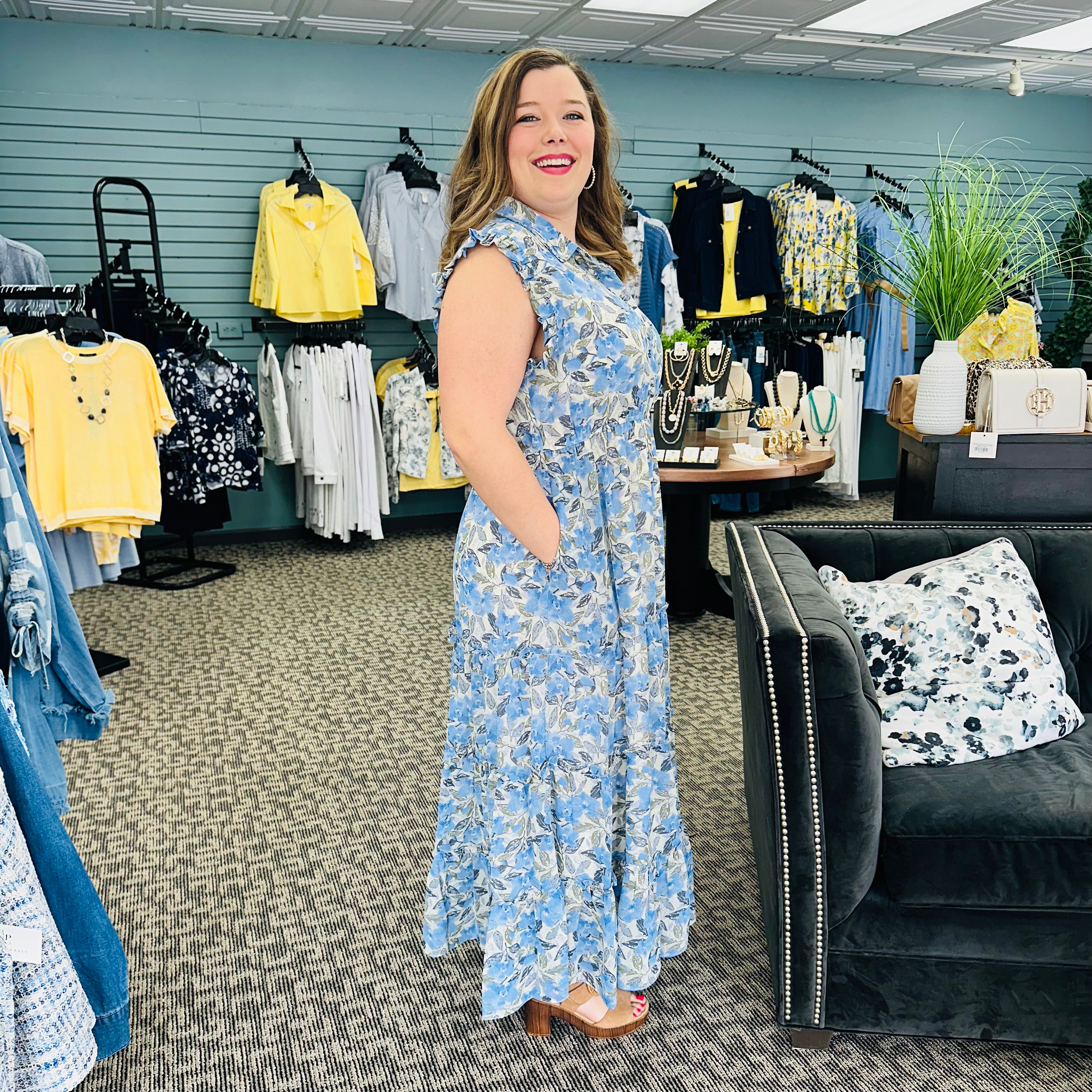 Floral Print Chiffon Midi Dress