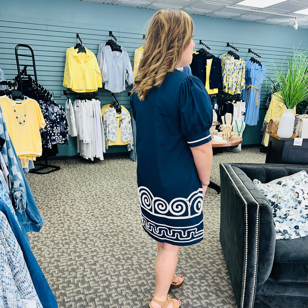 Appliqué Embroidered Puff Sleeve Shift Dress