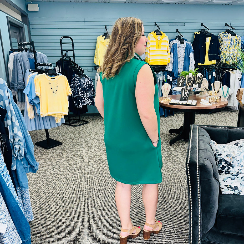 Sleeveless Mock Neck Zip Shift Dress