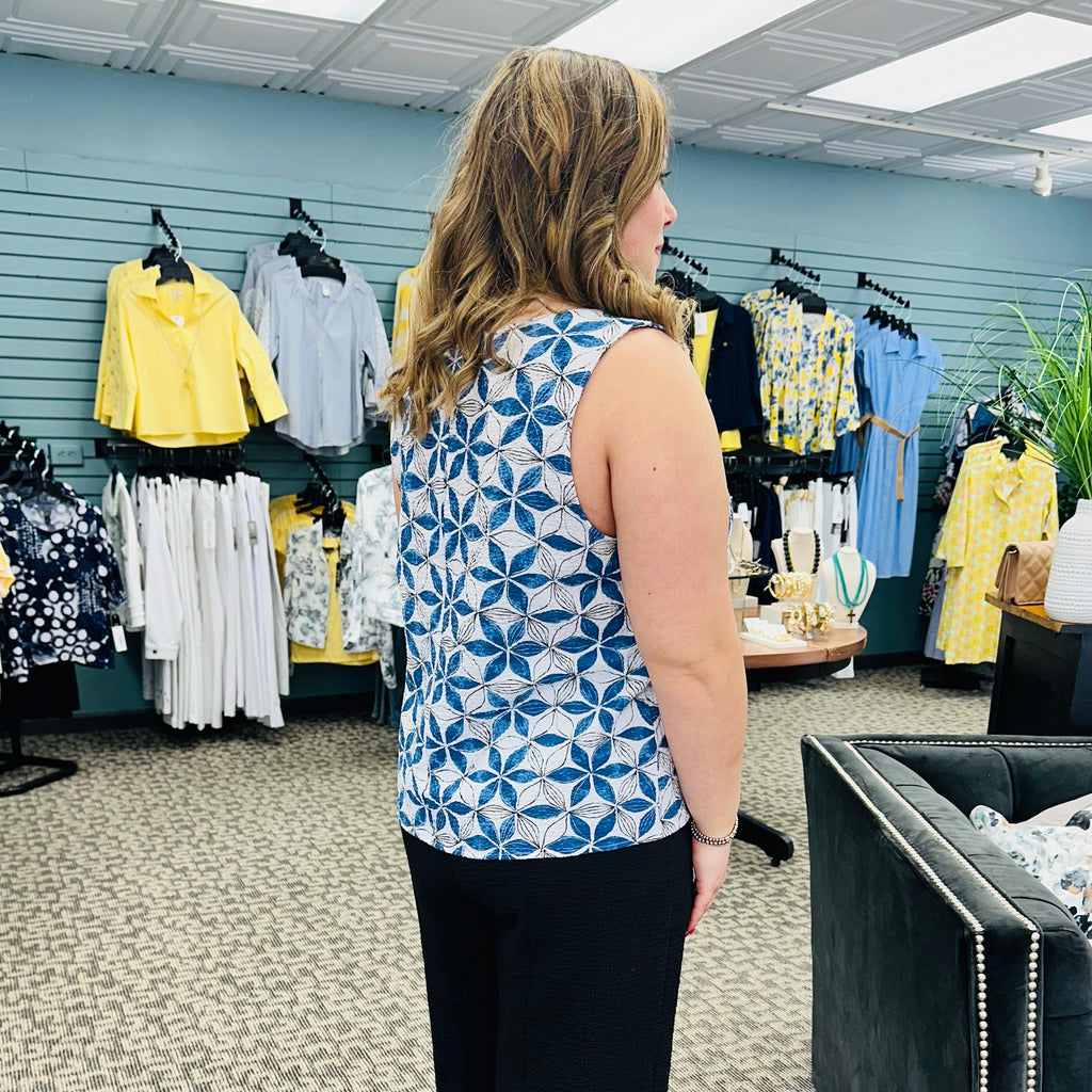 Crinkle Crepe Floral Mix Pleat Tank