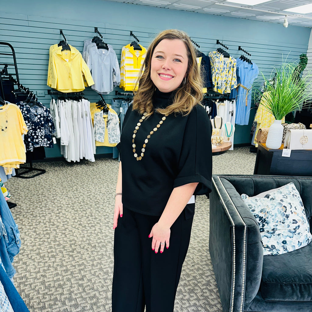 Solid Mock Neck Dolman Sleeve Top