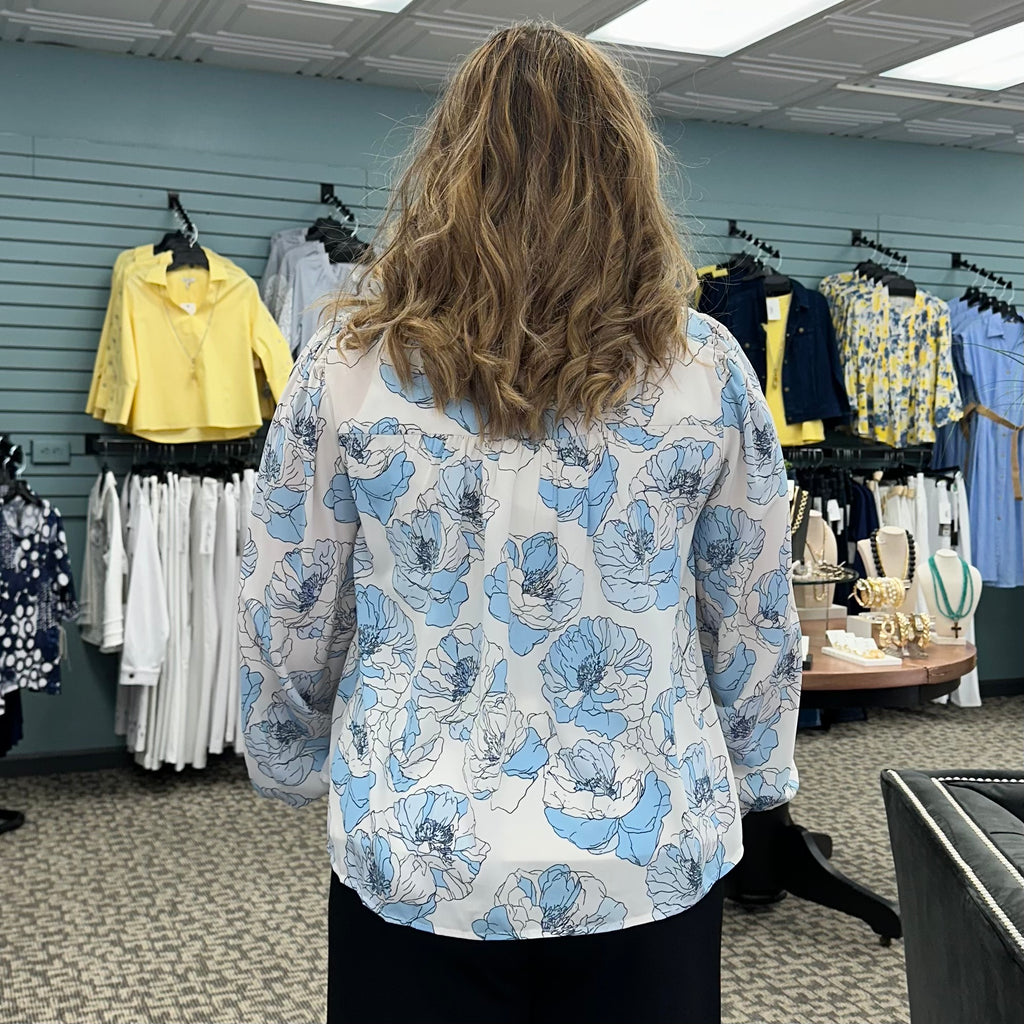 Floral Print Frilly Smocked Square Neck Blouse