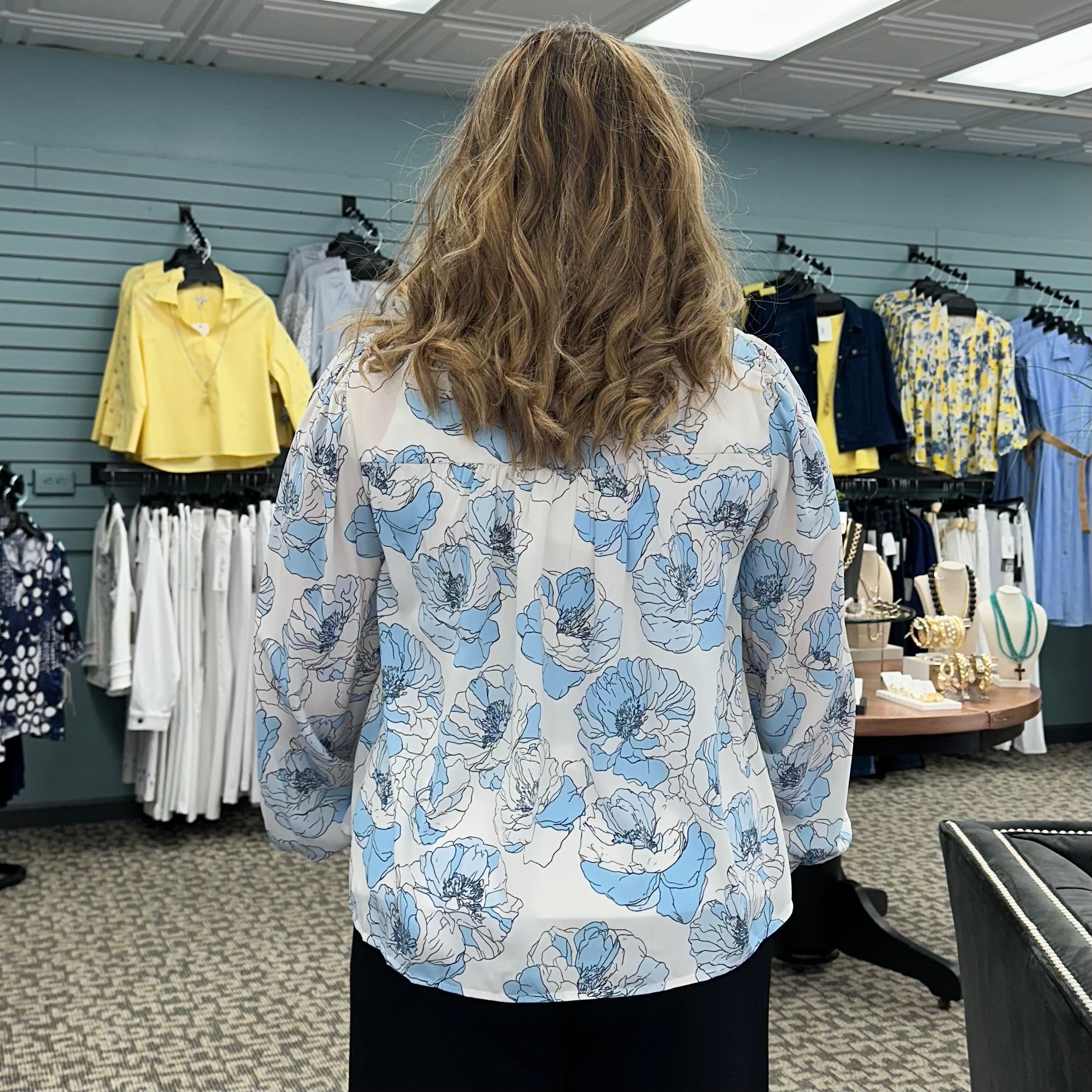 Floral Print Frilly Smocked Square Neck Blouse