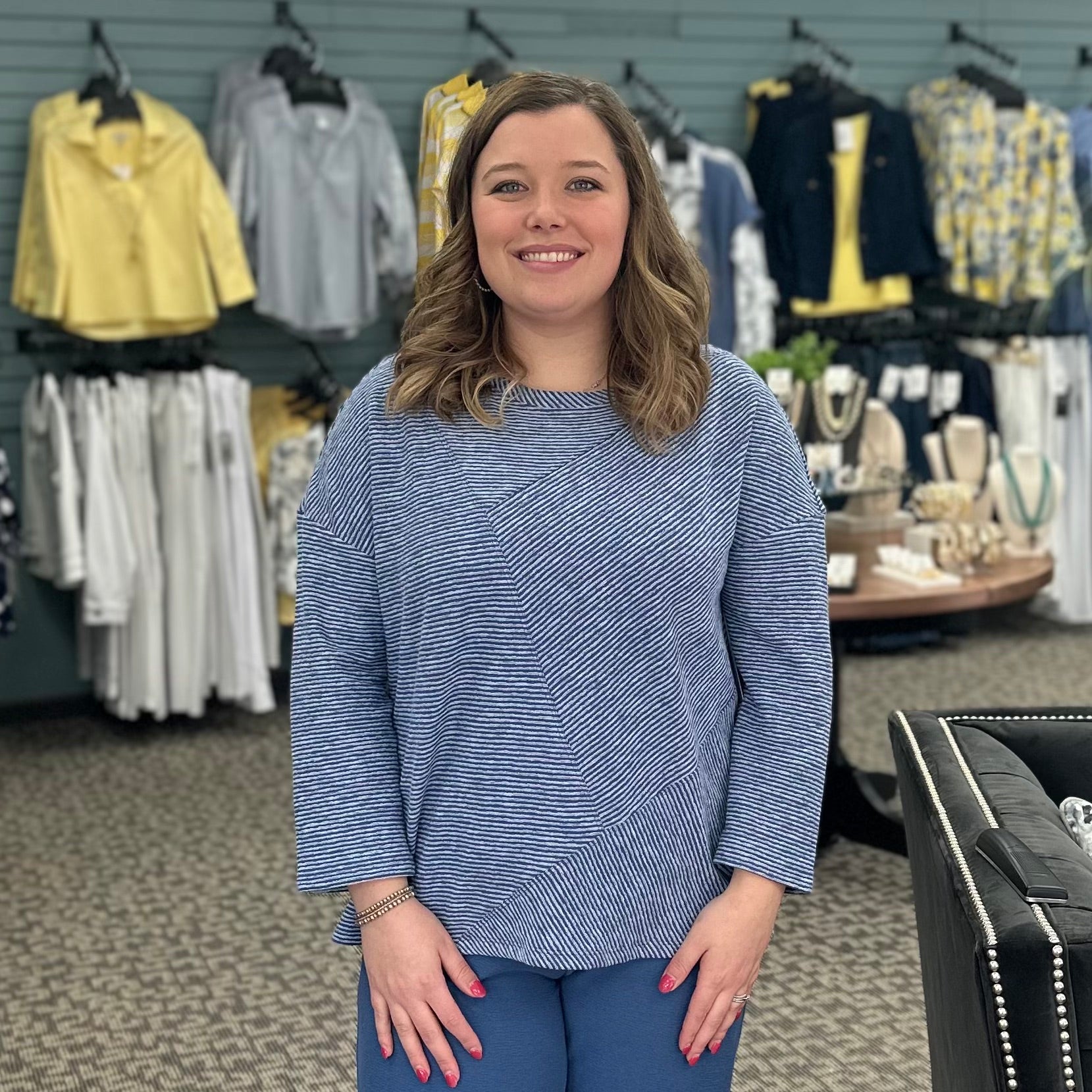 Pasadena Knit Stripe Pacific Seamed Top