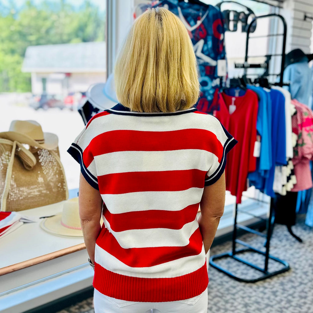 American Flag Cap Sleeve Cotton Sweater
