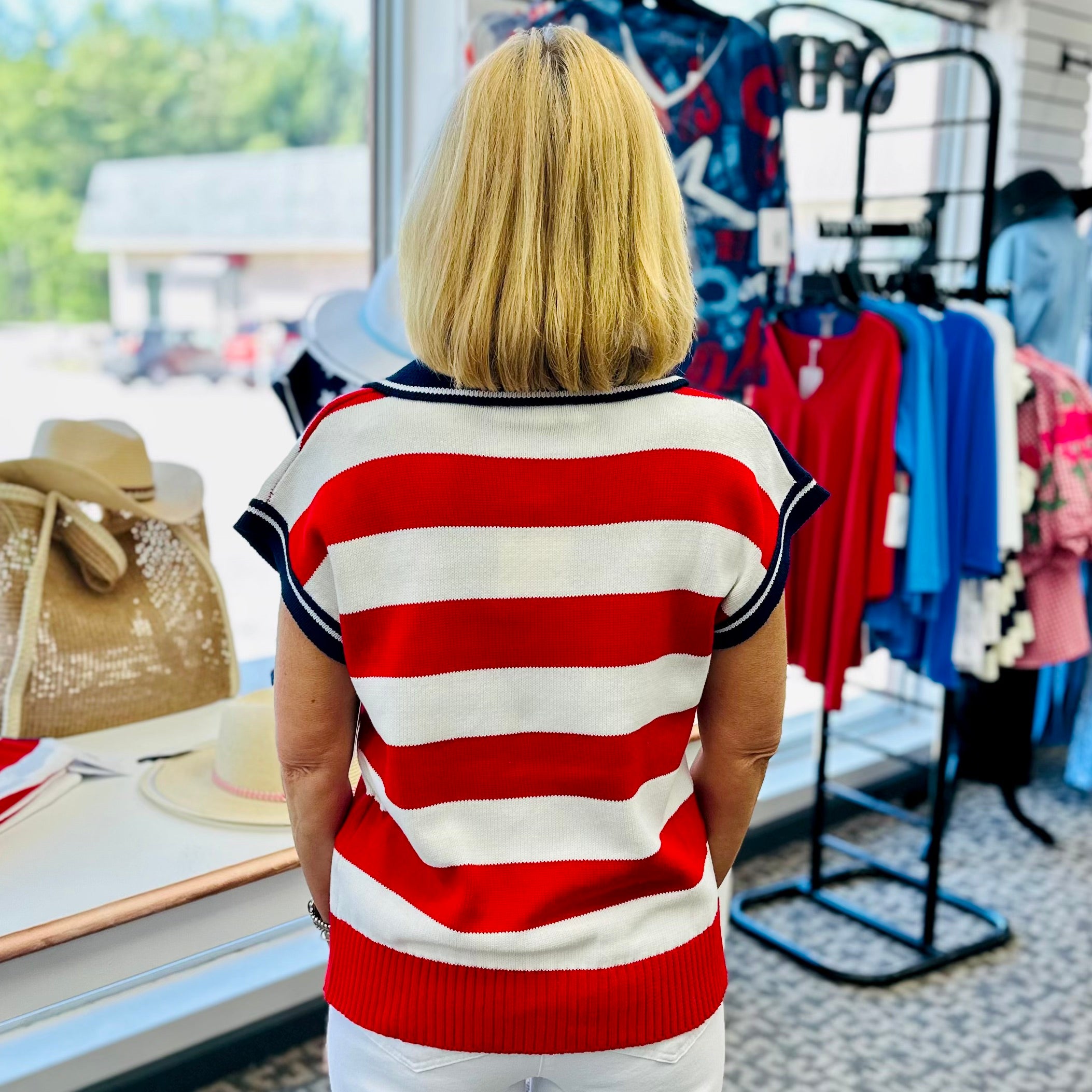 American Flag Cap Sleeve Cotton Sweater