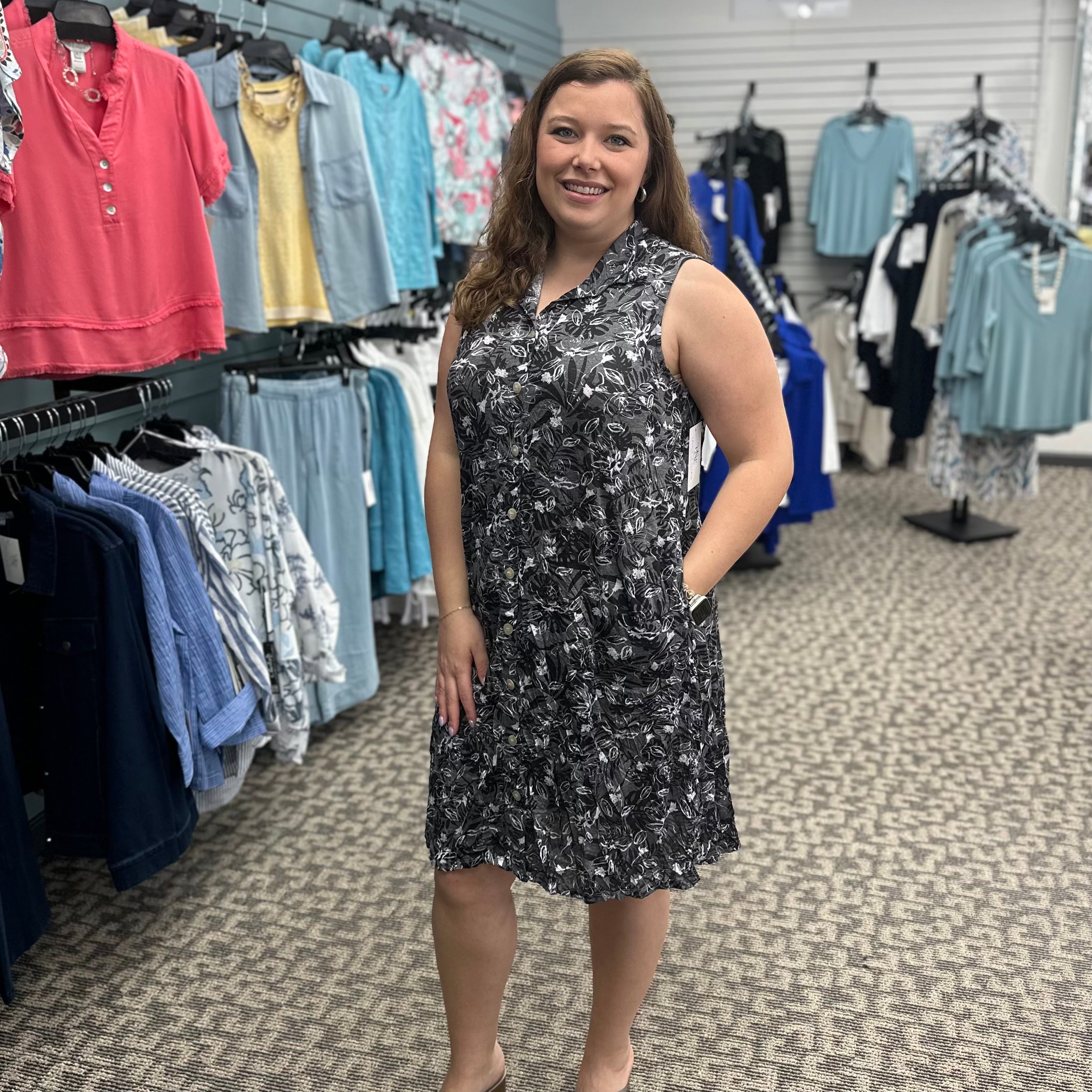 Crinkle Tank Dress With Button Back Detail