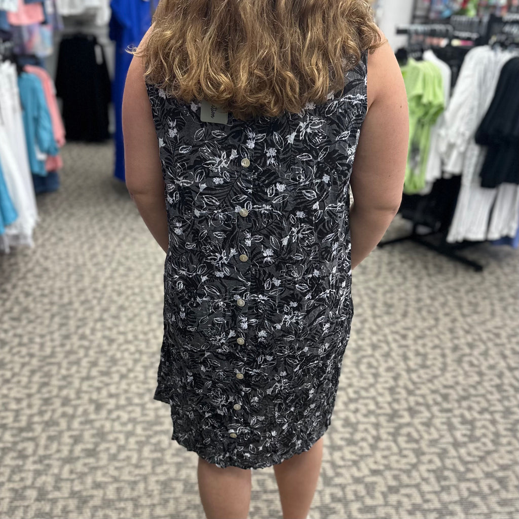 Crinkle Tank Dress With Button Back Detail
