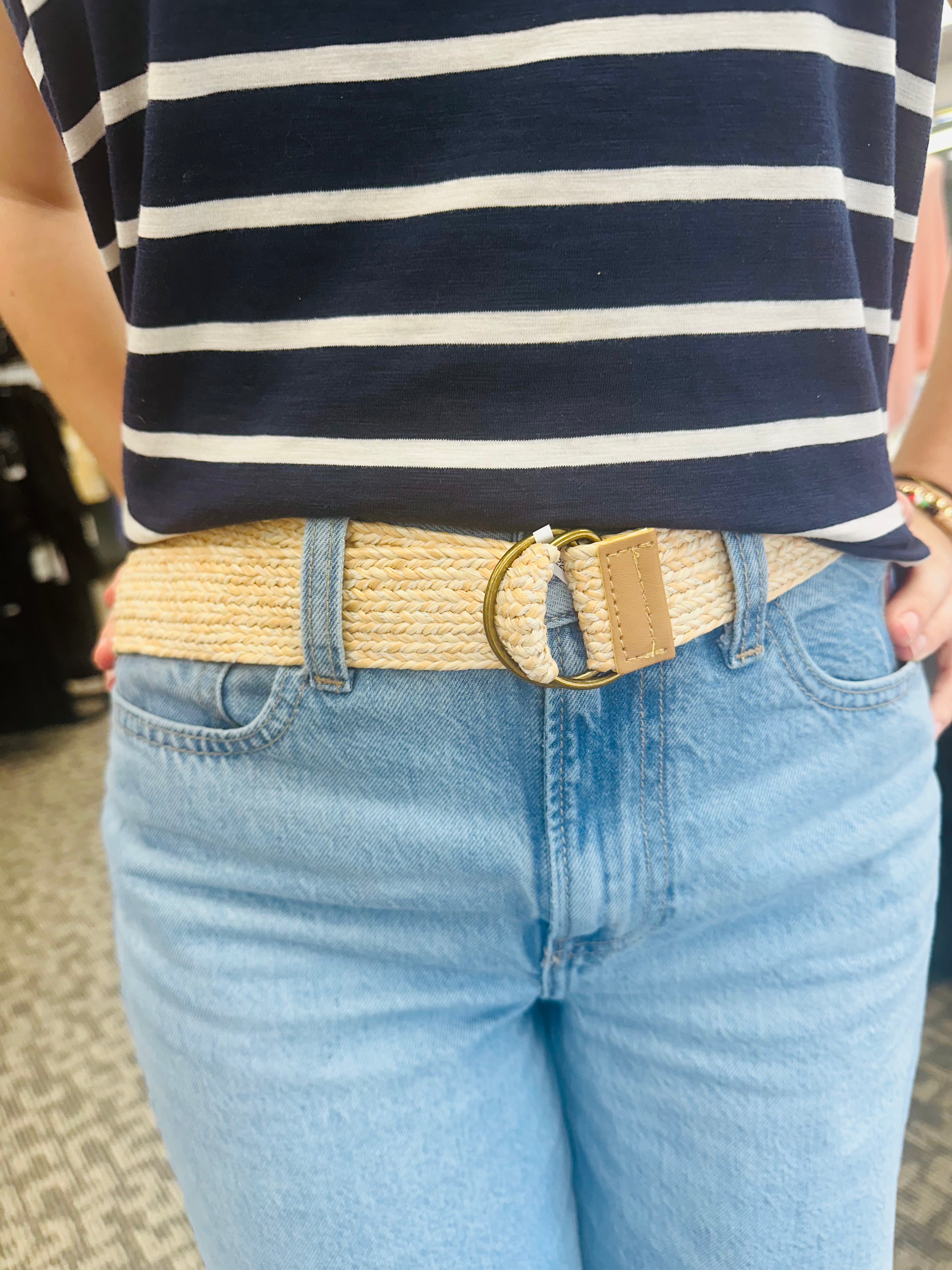 Natural Woven Belt with Metal Buckle