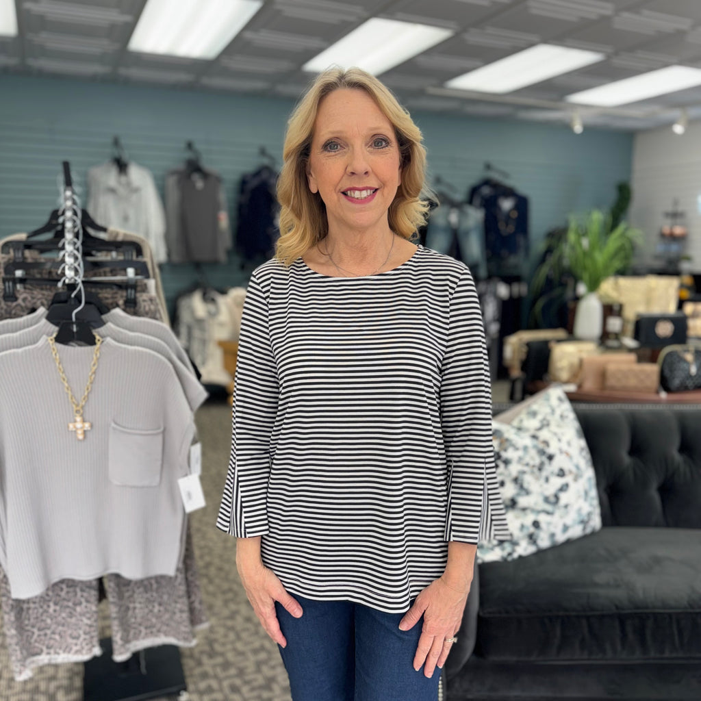 3/4 Flounce and Godet Sleeve Boat Neck Top